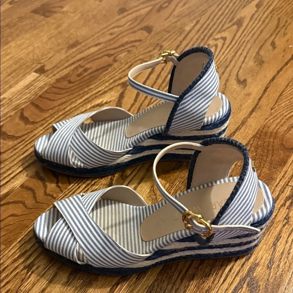 Stuart Weitzman Navy and White Espadrille Sandals